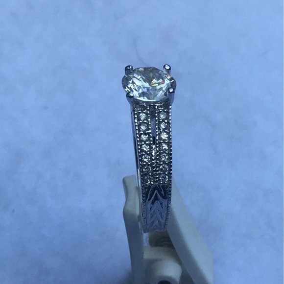 Sterling Silver Ring, Solitaire With Accents, Cubic Zirconia, Engagement, Size 9 - Picture 4 of 10